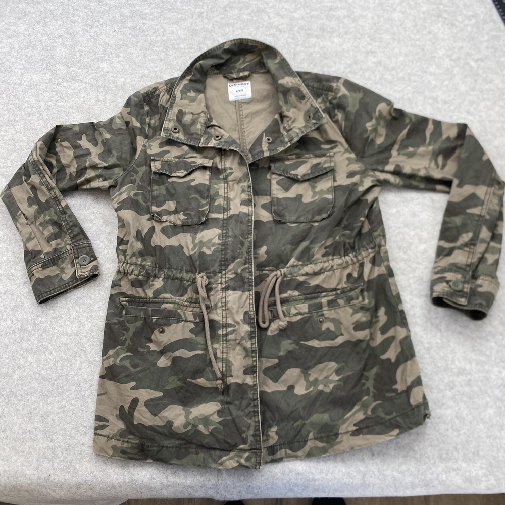 Old Navy Jacket Womens Medium Green Camo Utility Military Full Zip Pockets